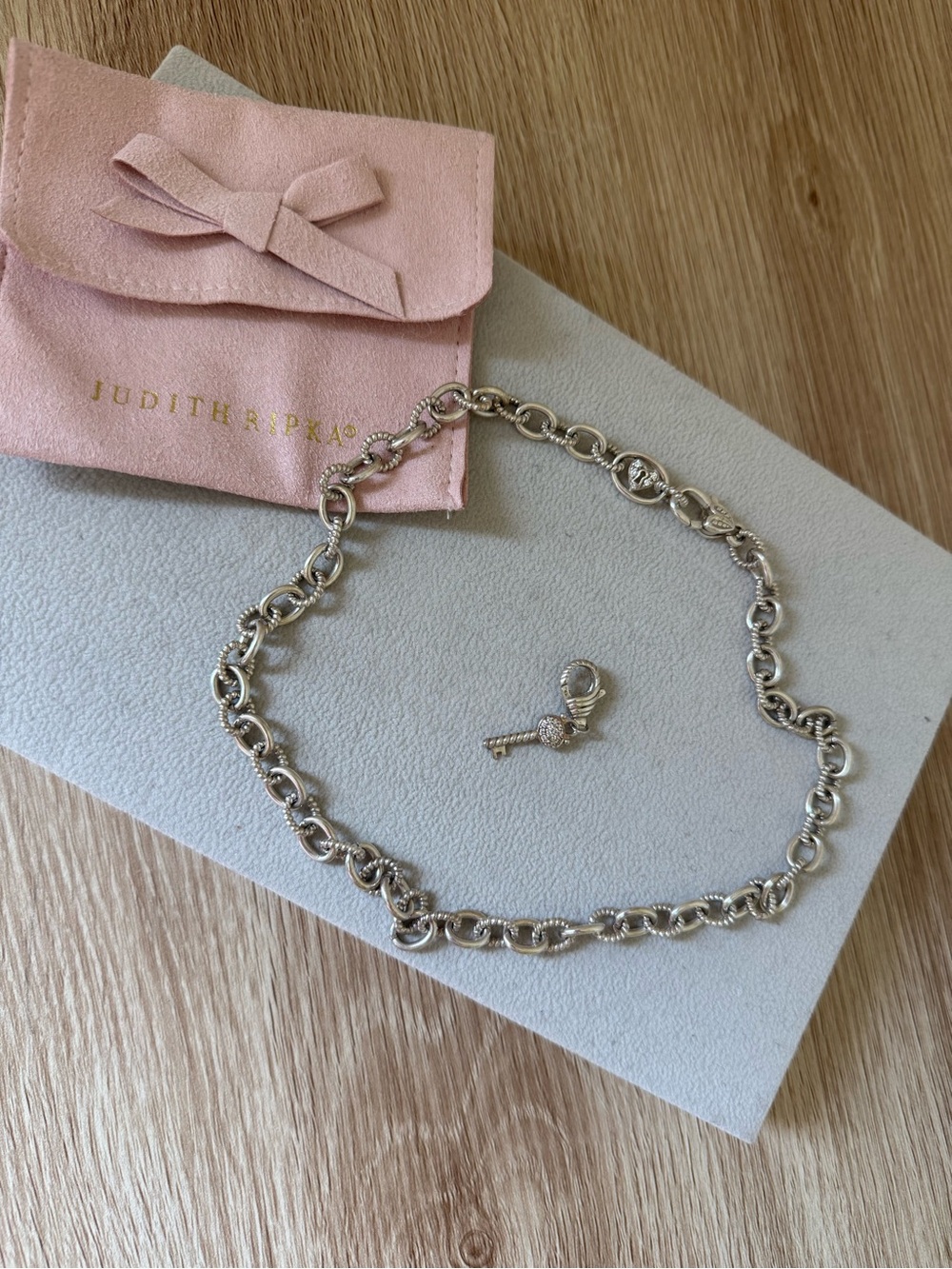Judith Ripka Silver Link Necklace with Key Pendant Charm
